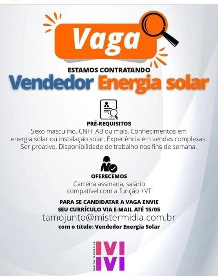 Empresa Deseja Contratar Vendedor Energia Solar Envie Seu Curr Culo