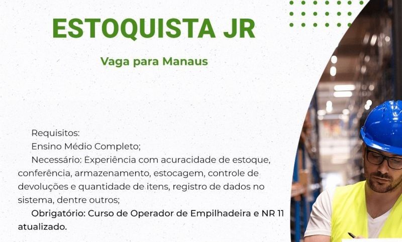 RH abre seleção para vaga de Estoquista Jr Envie seu currículo