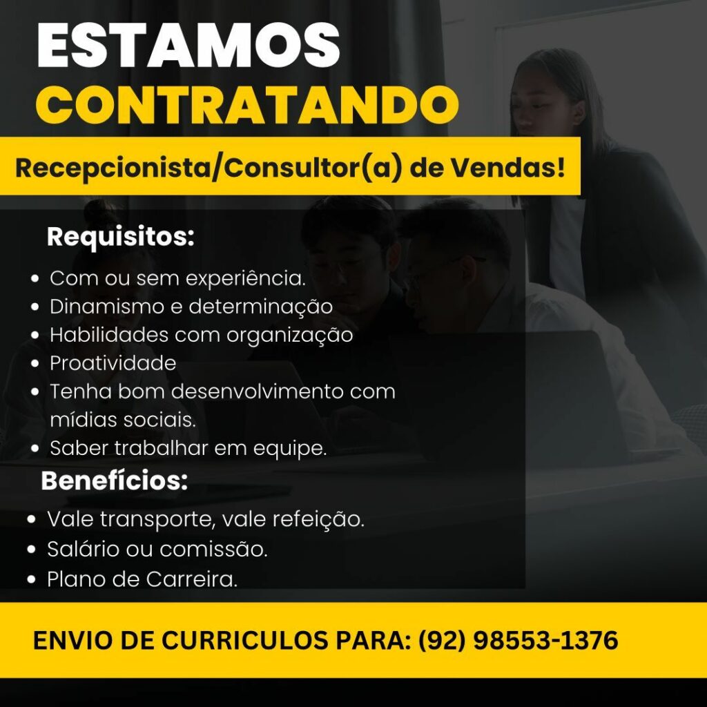 Empresa Deseja Contratar Recepcionista Consultor A De Vendas Envie