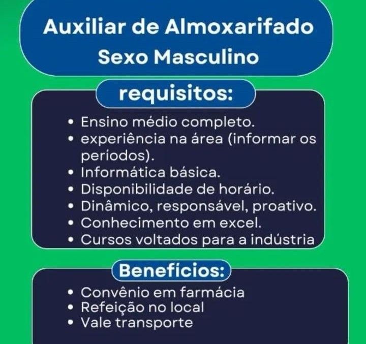 Empresa Seleciona Auxiliar De Almoxarifado Envie Seu Curr Culo