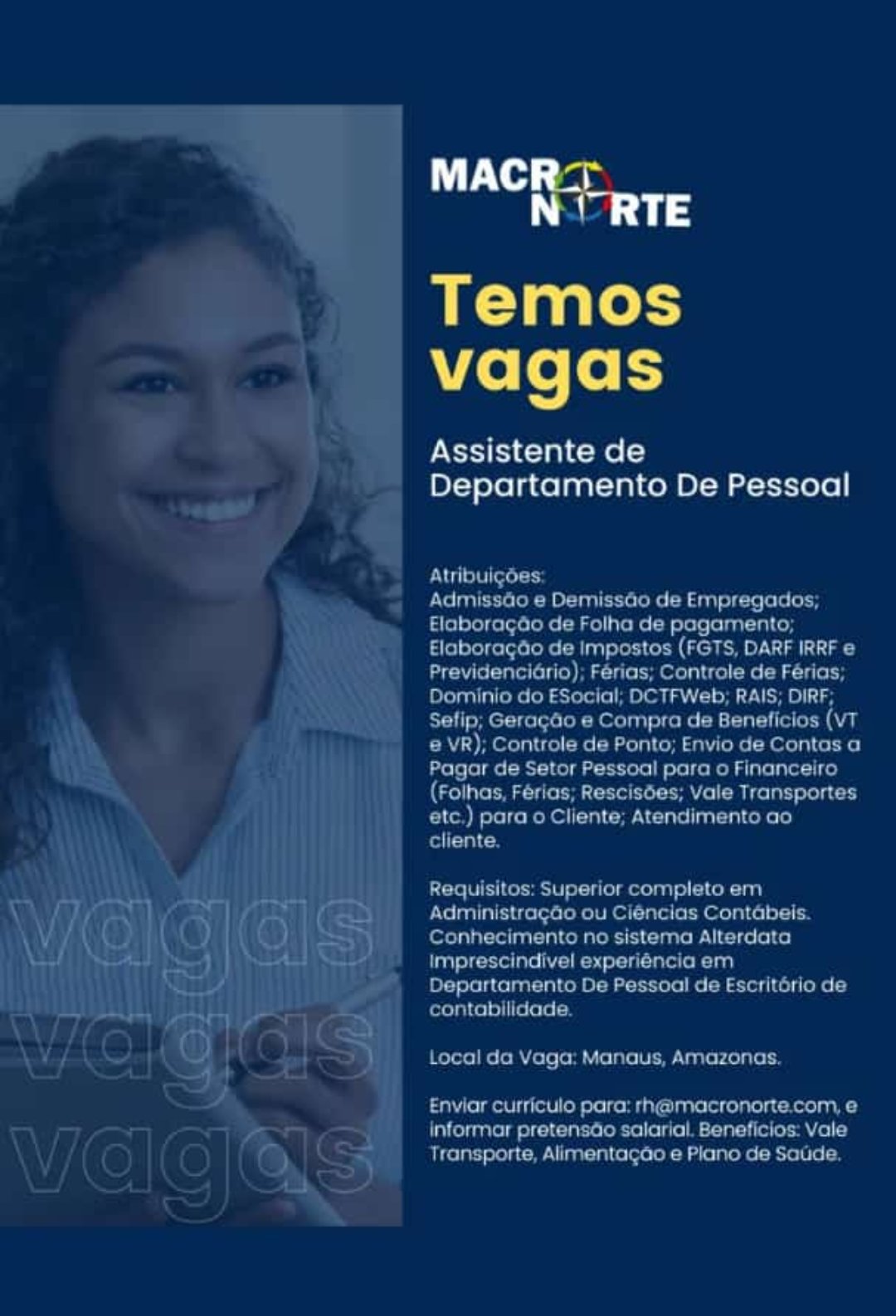 Empresa Deseja Contratar O Seguinte Profissional Assistente De Departamento Pessoal Envie Seu 8096