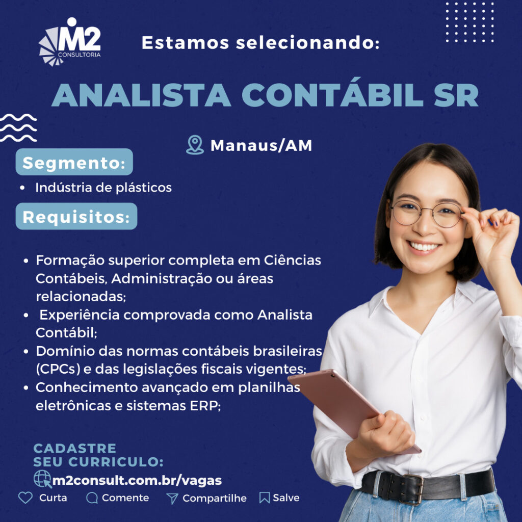 M2 Consultoria Seleciona Para Vaga De Analista Contábil Sr Envie Seu Currículo Central De